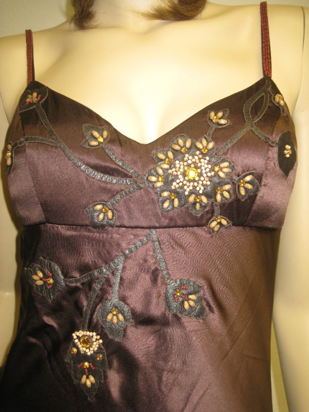 Sue Wong Dress Y2K Sexy Beaded 46 Flapper Coffee Brown Chocolate Midi SILK New - Picture 3 of 16